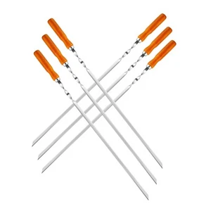 Set of 6 Stainless steel skewers with wooden handle 580x10x2mm - Picture 1 of 5