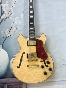 NUEVA 339 Guitarra Eléctrica Log Gold Semi-Hueca Roja Brillante Golpeador Herrajes Dorados - Imagen 1 de 16