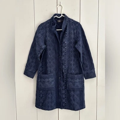 Jaqueta espanador Ralph Lauren dupla RL acolchoada algodão índigo jersey tamanho 2 P/M FLAW - Imagem 1 de 4