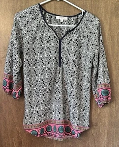 Moa Moa Navy and White Graphic Tunic Relaxed Fit Girl Size L - Picture 1 of 6