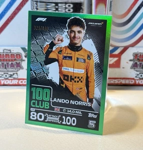 TOPPS Turbo Attax F1 2024 Lando Norris 100 Club 339 UK Edition Green 325/499 - Picture 1 of 2