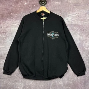 Vintage Harley Davidson Sweater Men's Black M Graphic Zip Up Sweatshirt 90s 3092 - Picture 1 of 6
