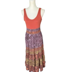 Anthro Colima Maxi Dress Bohemian Sleeveless Orange colorful women medium hippie - Picture 1 of 4