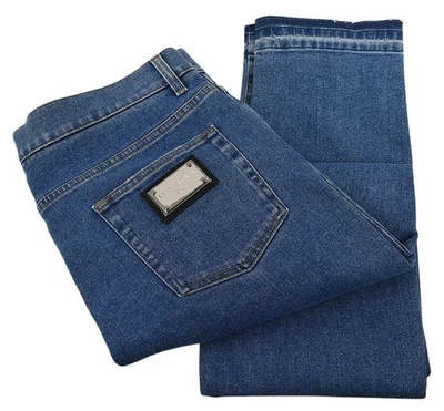 DOLCE & GABBANA Medium Blue SLIM Fit Raw Hem Stretch 5 Pocket Jeans 52 US 36 NWT - Image 1 of 3