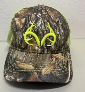 Realtree Angler Logo Camo & Fluorescent yellow Snapback Mesh Trucker Hat Cap - Picture 1 of 8