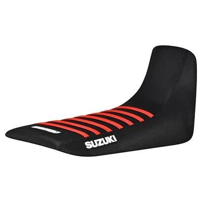 Cubierta de asiento con pinza Suzuki DR 650 S 1992-1995 todo negro/rojo brillante costilla logotipo #444 Foto 1 de 4