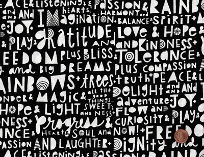 100% Cotton Fabric, Cori Dantini WHITE BLACK Writing on Wall Collection, 1 Yard - Image 1 of 2