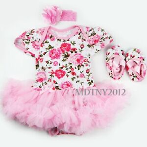 3PCS Newborn Baby Girl Outfits Clothes Romper tutu Dress Jumpsuit Bodysuit Set