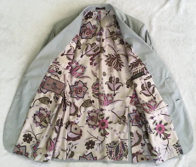 ETRO Milano mens Gray Striped Floral Lining Print Two Button Blazer size 46 - Image 1 of 4