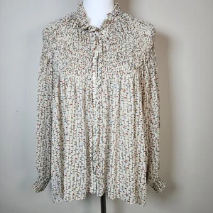 MINI Peasant Blouse Womens Medium Smocking BOHO Ditsy Cottage Chiffon Sheer - Picture 1 of 20