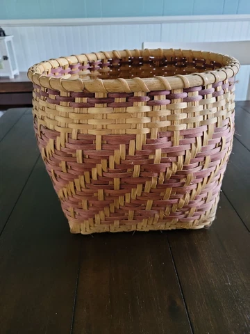 LARGE Hand Woven Oval Gathering Basket Multicolor Tan and Burgandy Cover