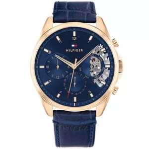 Tommy Hilfiger 1710451 Men's Blue Leather Strap Multifunction Blue Dial 46mm - Picture 1 of 5