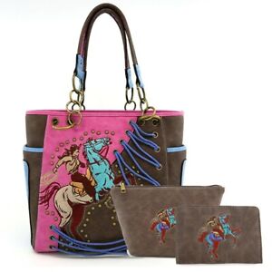 Classic Western Horse Embroidered Tote Bag 3pcs Set