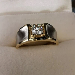 Men's Solitaire 2Ct Round Simulate Diamond with Matte Finish 14k White Gold Over - Picture 1 of 4
