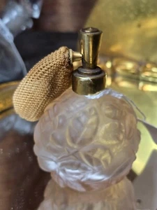 Vtg Irice I W Rice Perfume Atomizer Embossed Bottle Glass Pink Floral Japan - Picture 1 of 6