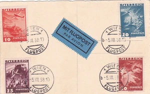 Österreich 1938 - Postkarte mit Marken der Flugpostserie aus 1935 und Aufkleber - Picture 1 of 2