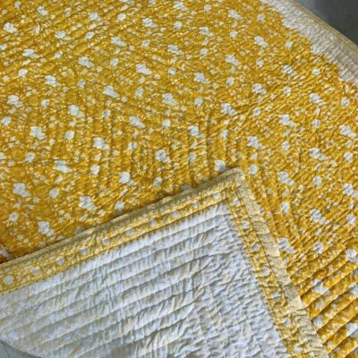 Colcha India Jaipuri Decoración Razai Queen Manta Amarilla Floral Estampada S Foto 1 de 4