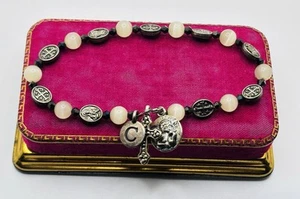 8,5 Zoll Armband Taschen Rosenkranz Kreuz Kruzifix Engel mit Stein Perlen Beten Sie für uns Goth - Bild 1 von 6