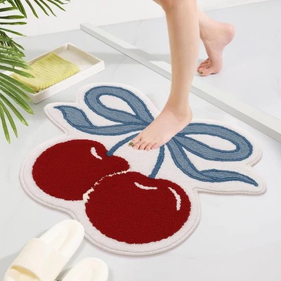 Alfombra de baño azul cereza lazo linda alfombra absorbente de frutas a cuadros 27x31 pulgadas Foto 1 de 4