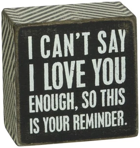 Primitives by Kathy Chevron Trimmed Box Sign, 3 x 3-Inches, I Love You - Picture 1 of 2