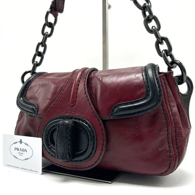 Borsa a tracolla PRADA catena borsa a mano Turnlock pelle vino rosso - Immagine 1 di 4