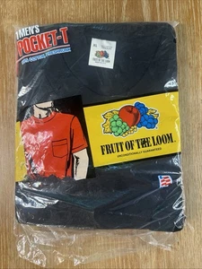 Vintage Fruit of the Loom 1991 Pocket T-Shirt Made in USA Mens XL Black NOS - Picture 1 of 2