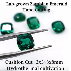 Cushion Lab-Grown Zambian Emeralds Loose Green Gemstone For Jewelry Ring Inlay - Picture 1 of 8