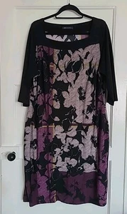 M&S Collection Black Purple Grey Floral Stretch Dress Size 22 * - Picture 1 of 2