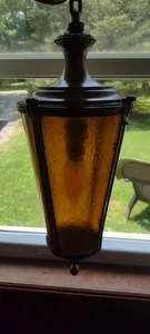 Vintage Amber Glass Swag Lamp Light Mid Century Gothic Hollywood Regency Style - Picture 1 of 10