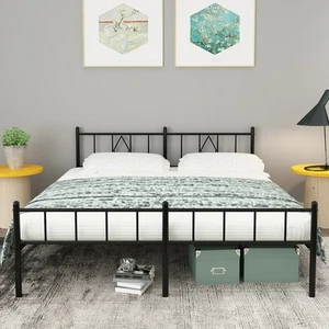 King Size 14" Metal Platform Bed Frame with Headboard, Heavy Duty, Storage Space - Picture 1 of 8