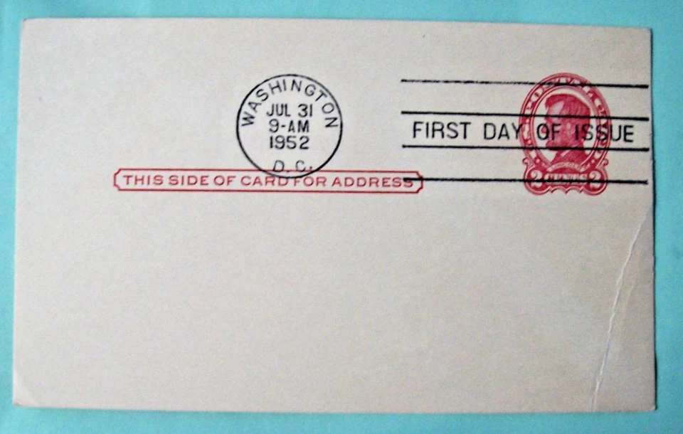 US  Postal Card  FDC 1952  2c  Abraham Lincoln   Sc # UX43 - Image 1 of 1
