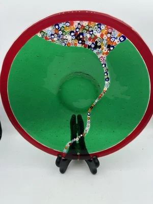 Round Emerald Green Murano Millefiori Plate 12” New 2001 - Image 1 of 4