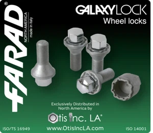 Farad Italian Made Galaxy Locks Wheel Lock BOLTS M14x1.5x27 R13 Ball Seat BLACK - Picture 1 of 5