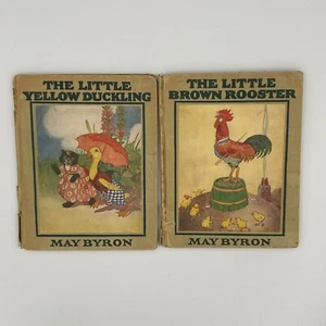 Lot of 2 May Byron The Little Yellow Duckling + Brown Rooster 1928 Vtg Childrens - Picture 1 of 13