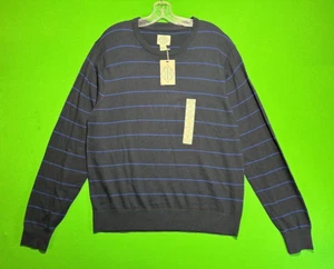 NWT St John's Bay Lightweight Sweater Men's Large Navy Stripes Long Sleeve - Picture 1 of 14
