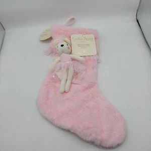 Cynthia Rowley Pink Faux Fur Christmas Stocking With Ballerina Mice Plush Set - Picture 1 of 8