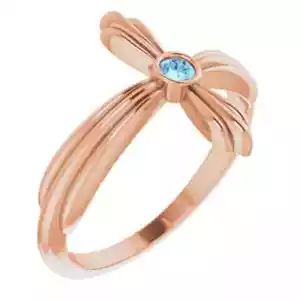 Aquamarin Ring seitlich Kreuz in 14 Karat Roségold - Bild 1 von 5