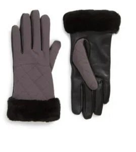 Ugg Water Resistant Touchscreen Leather & Faux Fur Shearling Gloves S M - Picture 1 of 8