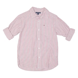 TOMMY HILFIGER Boys Shirt Maroon Striped 3/4 Sleeve M - Picture 1 of 6