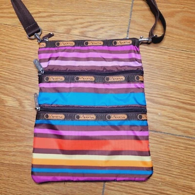 LesportSac Triple Zip Mini Crossbody Shoulder Bag Striped Multicolored - Image 1 of 4