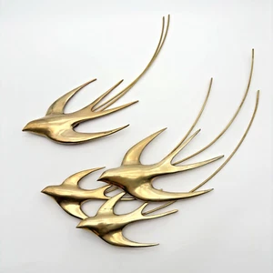 Vintage Bijan Brass Swallows Birds In Flight Wall Sculpture Two Piece 1980s - Picture 1 of 12