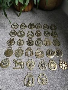 Collectible Antique Group Of 32 Horse Brasses halfpenny Mr Pickwick HMS victory - Picture 1 of 5