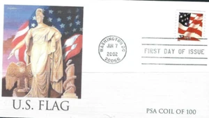 FLAG BALD EAGLE LADY LIBERTY PATRIOTIC FLAG PSA COIL 100 2002 FLEETWOOD CACH FDC - Picture 1 of 1