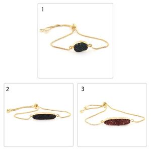 Oval Black Brown Natural Sugar Druzy CZ Gold Plated Collet Set Slider Bracelets