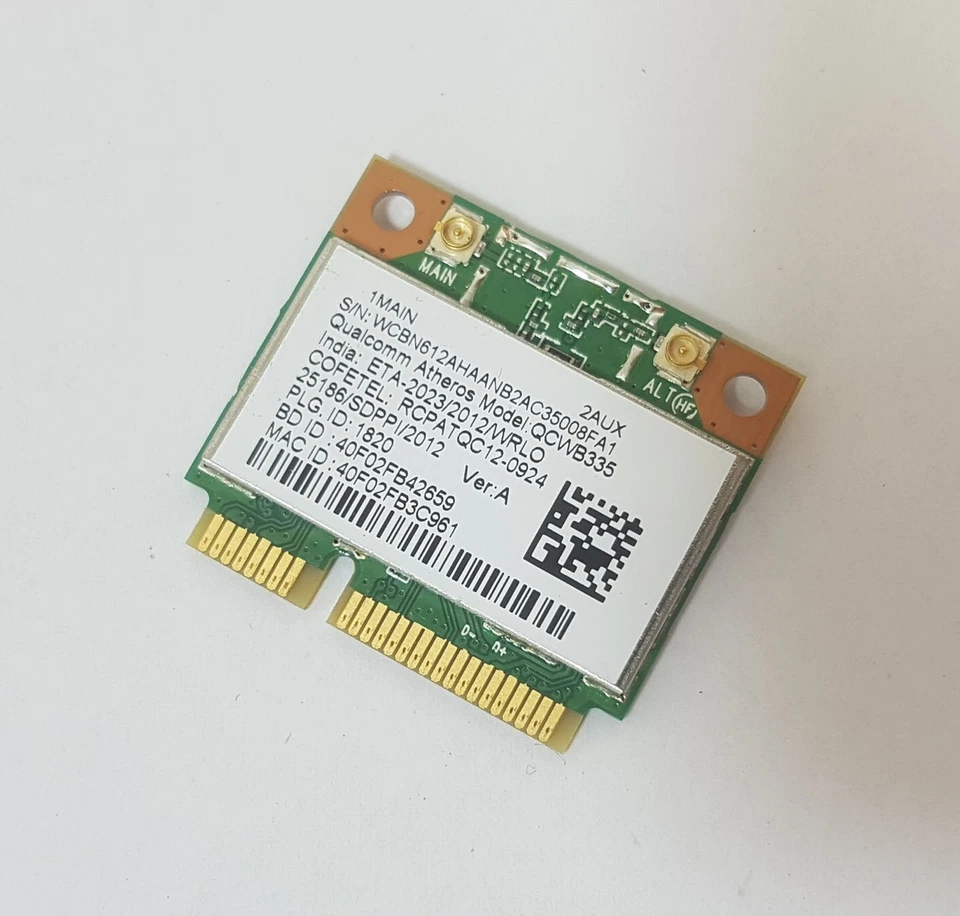 Wlan Wifi Mini PCIe Atheros QCWB335 Bluetooth 4.0 aus Acer Aspire E1-572 G - Image 1 of 1