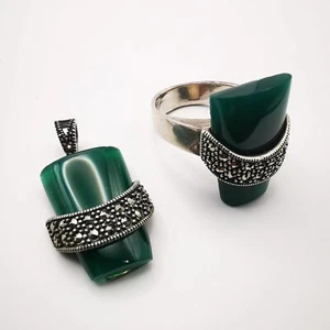 Vintage ausgefallenes Set Anhänger Ring Sterlingsilber 925, Damenschmuck - Bild 1 von 8