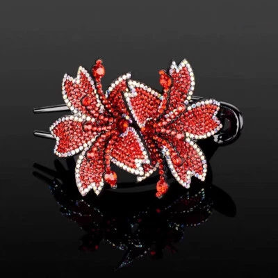 Clip de pico de pato de doble flor de cristal parte posterior de la cabeza pinza de pelo grande elegante para mujer - Foto 1 de 4