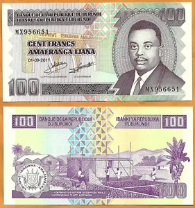 Burundi, 2011, UNC, 100 francos / Amafaranga, billete, billete de papel moneda, P- 44b - Imagen 1 de 1