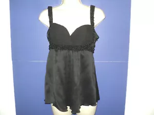 NEU BEBE Trägertop Gr. S schwarz Knitter Perlen Akzente 100% Seide High Waist - Bild 1 von 4