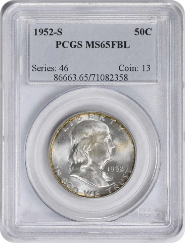 1952-S Franklin Silver Half Dollar MS65FBL PCGS Cover